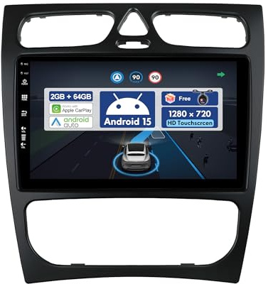 BXLIYER 9 Pouce Autoradio pour Mercedes Benz C/CLK Class C-Class W203 (2000-2004) GPS Radio - sans Fil Carplay Android Auto - Android 15 - Caméra arrière - 2 Din - Dab Volant WLAN Bluetooth DSP 4G