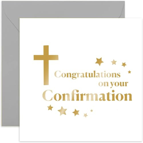 Old English Co. Tarjeta de confirmación contemporánea para niña o niño, tarjeta de felicitación religiosa de lámina dorada para celebración de confirmación, tarjeta religiosa para familiares y amigos,