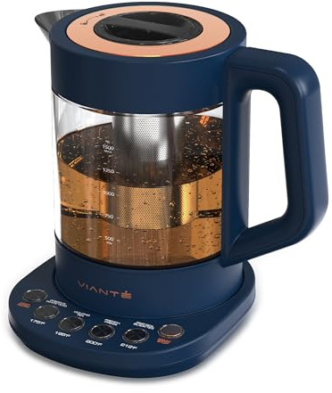 Vianté Electric Kettle With Infuser. No Plastic In Contact With Water. Hot Tea Maker With Temperature Control And Automatic Shut Off. 1.5 Liters Capacity | Midnight Blue Color