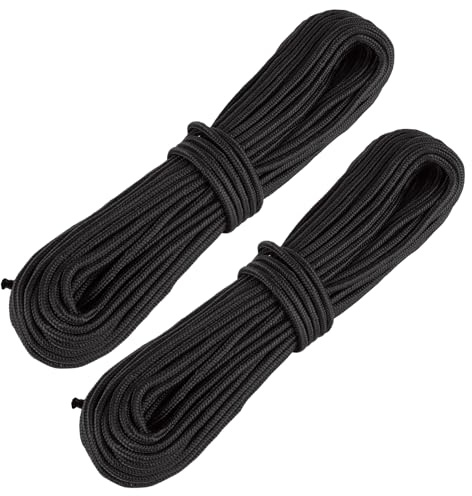 VIDETOL 2 Pack 60m Black Nylon Rope, 6MM Thick Heavy Duty Hanging Cord String, Multi-functional Tarp Hanging String for Garden Bundling, Handmade Projects and Camping