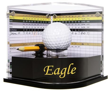 Golfball-Vitrine für Eagle Golfer Schwarzer Ballthron mit goldenem Stempel 2 x Hintergrundrahmen auf jeder Seite der gewölbten Abdeckung Stifthalter, Klebepunkte sind alle enthalten, keine Montage