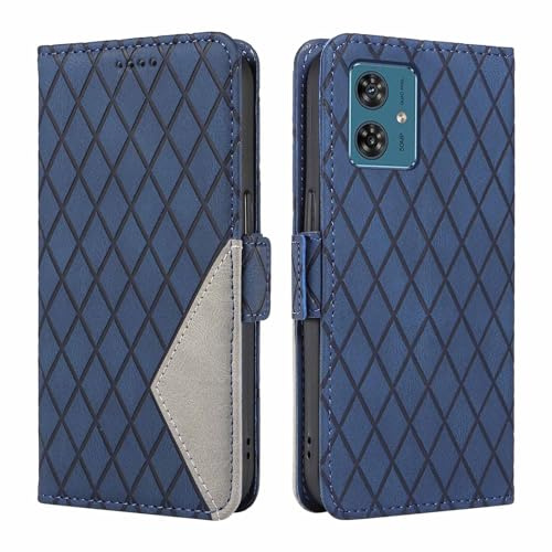 WBWONE Funda para Motorola Moto G54 5G, Celosía de Rombo Tipo Libro de Tapa PU Cuero Carcasa Billetera con Función de Soporte y Tarjetas Ranuras - Azul