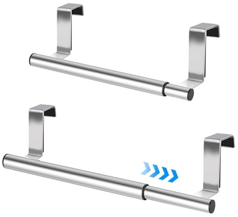 2 Stück Handtuchhalter für Küche Ohne Bohren, Geschirrtuchhalter zum Einhängen, Tür Ausziehbar 25-40CM, Edelstahl, für Schubladen und Schranktüren