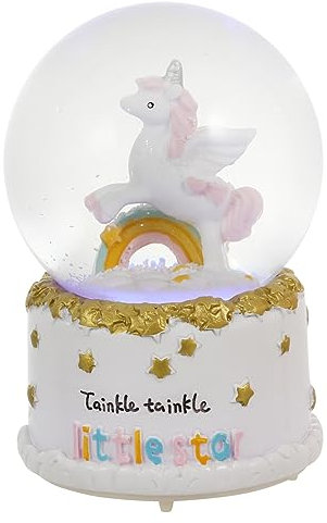 OUNONA Music Crystal Ball Music Box Unicorn Ornament with Led Light 80# Lamp, Desktop Crystal Ball Decor for Girls, Birthday and Christmas