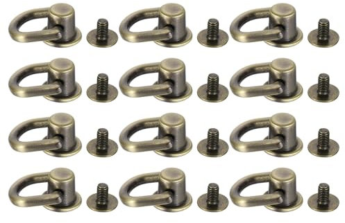 sourcing map 12 Stück Kugelpfostenkopf-Knopf-Nieten mit D-Ring, 12 mm Bolzen-Schraubnieten für Heimwerker, Lederhandwerk, Taschenriemen, bronzefarben