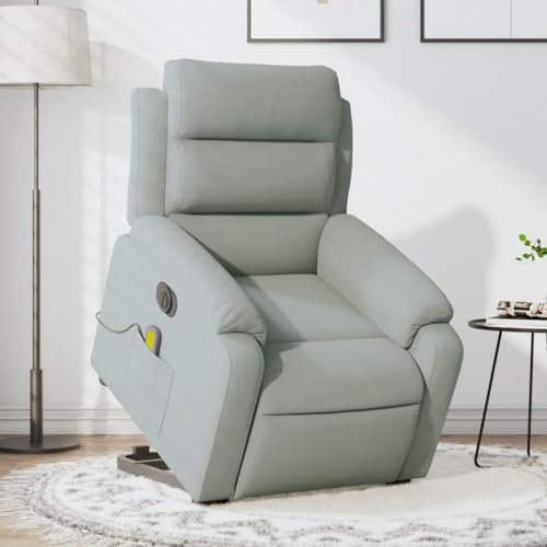Homgoday Massagesessel mit Aufstehhilfe Elektrisch, Aufstehsessel, Relaxsessel mit Liegefunktion, Fernsehsessel, Ruhesessel Liegesessel, TV Sessel für Wohnzimmer Hellgrau Samt