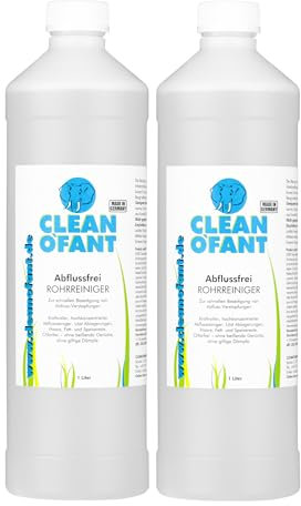 CLEANOFANT Abflussfrei Rohrreiniger | 2 x 1 Liter | Kraftvoller, hochkonzentrierter Abflussreiniger löst Ablagerungen, Haare, Fett & Speisereste