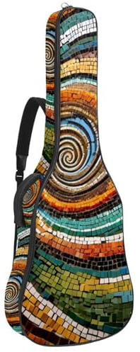 Schöne Akustikgitarre Tasche für 40/41/42 Zoll Gitarren Mehrere Taschen und Schutzschicht Mosaik Spiralmuster, Mehrfarbig Nr. 08, 42.9x16.9x4.7 in, Gitarrentasche