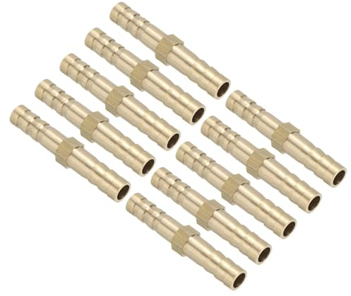 PATIKIL 1/4 Brass Hose Barb Fitting, 10 Pcs Straight Barb Union Fittings Metals Splicer Mender Connector Barbed Adapter Air Hose Repair Kit for Water Oil Fuel Gas