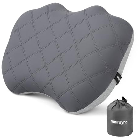 WellSync Camping Pillow with Removable Cover, Ultralight Inflatable Pillow, Ergonomic Blow Up Air,Small Travel for Camping,Backpacking, Hiking, Beach, Fishing