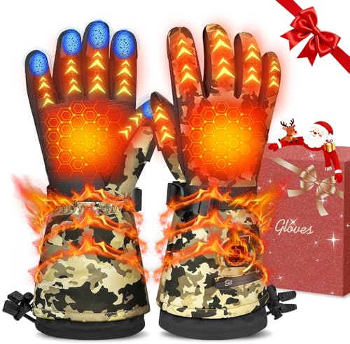 Powate Beheizbare Handschuhe für Herren Damen, 3 Stufige Beheizte Ski Handschuhe mit 7,4 V 22.2 WH Wiederaufladbare Akkus 10 Stunden Betriebsdauer, wasserdichte Zum Klettern, Radfahren, Gelb L