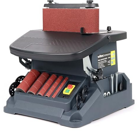 Wiltec oszillierender Spindelschleifer 500 W neigbar bis 45°, Bandschleifer mit 5 Schleifhülsen und 16 mm Oszillationshub, Kantenschleifer mit 2000 U/min zum Bandschleifen und Spindelscheifen