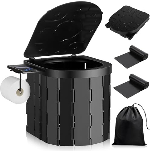 TEBOKHAD Campingtoilette Faltbar mit Toilettenbeutel,Mobile Toilette mit Klammern Campingklo mit Aufbewahrungstasche Belastbarkeit bis zu 150kg Trockentrenntoilette für Camping,Grillen, Reisen,Strand
