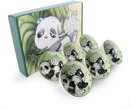 YIK TUNG Ceramic Rice Bowl, Panda Style Serving Bowls Set of 6, Porcelain Cereal Bowl, Dinnerware Gift Set for Rice, Soup,Dessert,Snack,Fruit,Salsa,Ice Cream, Microwave Dishwasher Safe
