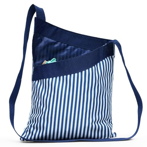 Peg Bag with Shoulder Strap | Striped Pattern Peg Holder | Large Nylon Clothes Pegs Bag | Blue Waterproof Bags with Up to 100 Clothespin Capacity