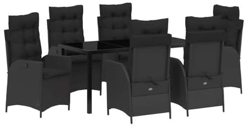 vidaXL Garten Essgruppe 7 pcs Schwarz Poly-Rattan, Außen Lounge-Set, modernes Esszimmermöbel, schicker Patio, vielseitiger Garten, entspanntes Terrassenleben