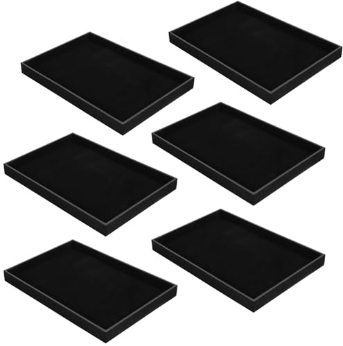 Pafeooui 6-Piece Velvet Stackable Jewelry Organizer Trays – 13.8 x 9.5 Large Size Black Premium Display & Storage for Necklaces, Bracelets, Rings & More