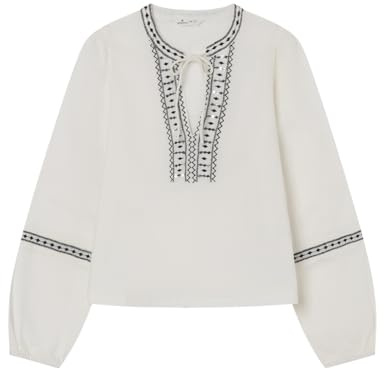 Springfield Embroidered with Sequins AT Neckline Long Sleeve Blouse Blusa De Manga Larga, Marrón, 44 para Mujer