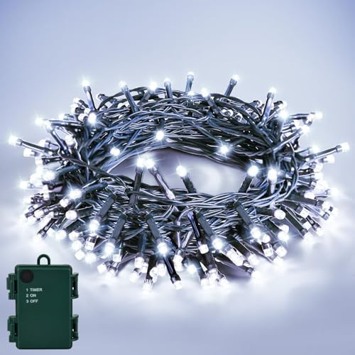 Etopgo Lichterkette Außen Batterie Kaltweiß, 5M 50 LED Lichterketten Batterie mit Timer, IP65 Wasserdicht Weihnachtsdeko Lichterkette Outdoor für Innen außen Halloween,Weihnachten,Party,Garten