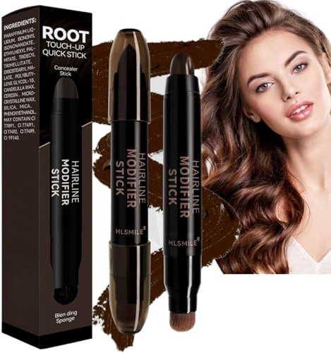 Instant Root Cover Up Stick,Black Hairline Powder Stick,Double-Head Root Touch Up St/ick,Instant Hair Loss Concealer for Thinning Hair,Portable Design for Hairline&Beard,for Men&Women(Black Brown)