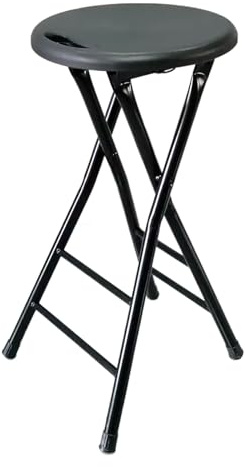 Sgabello da bar pieghevole portatile con manico, altezza 60 cm, struttura in metallo, salvaspazio, carico massimo: 125 kg, elegante colore nero, ideale per cucina e sala da pranzo