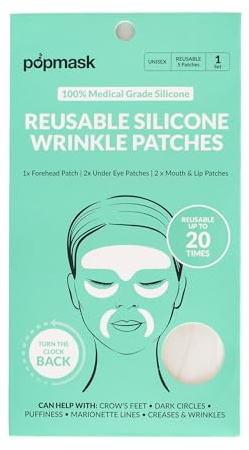 Popmask Patches en Silicone Réutilisables Anti-Âge pour le Front, Sous les Yeux, Pattes d'Oie & Rides d'Expression, Lissant & Hydratant, Jusqu'à 20 Utilisations, Unisexe