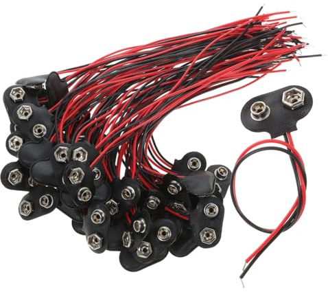 GALPADA Conectores de Batería 9v Tipo T Cable de 6 CM Paquete de 50 Unidades Carcasa de Cuero Sintético y Hierro Conector Rápido para Proyectos Electrónicos DIY y Alimentación de