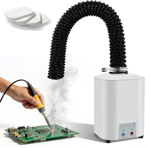Extractor de Humos para Soldadura de 50W con Filtro de 3 Capas, Aspirador de Escritorio 128m³/h, Amortiguador de Humo de Soldadura <55dB para Mesa, Captura Partículas 0.3μm y Vapores Láser