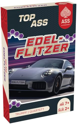 Ass Altenburger TOP Ass - Edelflitzer Auto Quartett u. Trumpf, Speed - Reihe, Sportwagen, inkl. 3 Joker (Kartenspiel für Kinder), Silber und Schwarz