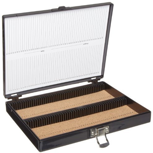 Heathrow Scientific HD15994G Präparatakasten mit Korkeinlage für 100 Objektträger, ABS, 208 mm Länge x 175 mm Breite x 34 mm Höhe, Schwarz