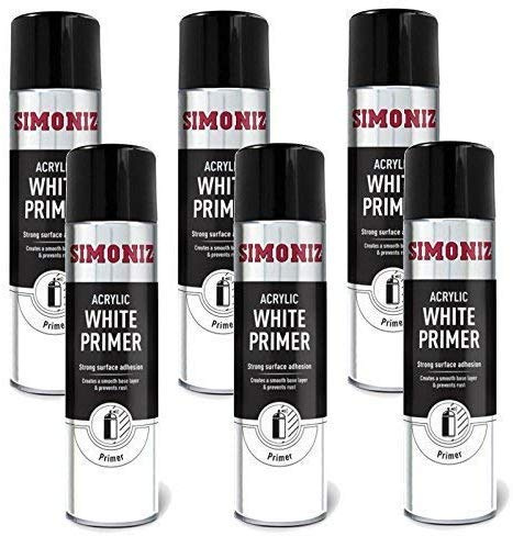 Simoniz 6 x WHITE PRIMER QUALITY AEROSOL SPRAY PAINT CANS 500ml