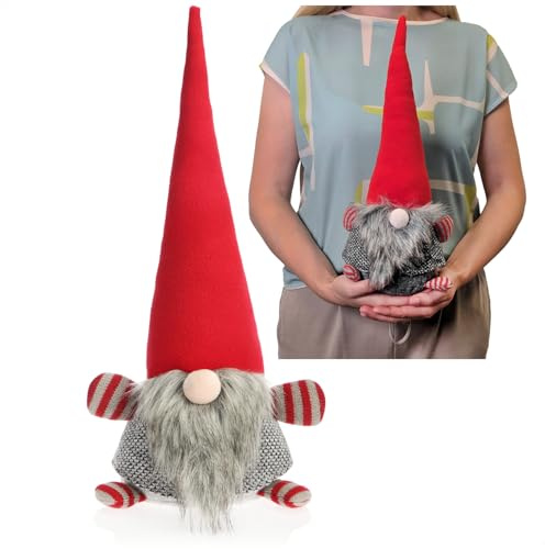 com-four® Weihnachtswichtel 40 cm - Weihnachtsdeko Wichtel für Weihnachten - Dekofigur 1,4 kg als Türstopper - Christmas Decorations im Schweden-Stil (Wichtel - rote Mütze grauer Bart)
