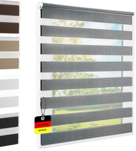 Doppelrollo Klemmfix ohne Bohren Grau 90x140 cm [Stoffbreite 86cm] | Duo Rollo Fensterrollo für Fenster/Türen Gardine Klemmrollo Seitenzugrollo Sichtschutz Sonnenschutzrollo Zebrarollo