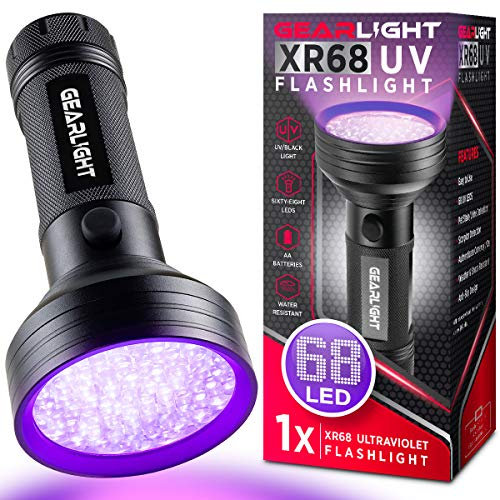 GearLight Linterna UV de luz negra de 68 LED, detector de orina de perro y gato, escorpión, chinches, curado de resina, eliminador de manchas de perro y alfombras, comprobación de identificación_XR68