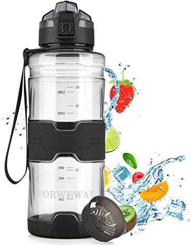 FORWEWAY BPA-Free Large Water Bottle Tritan Leakproof Plastic Water Bottle with Filter Reusable Big Drink Water Bottles Durable for Fitness Outdoor Camping Hiking (1.5L Black)