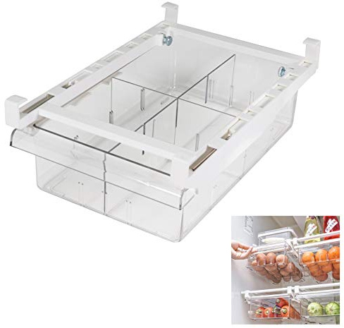 YekouMax Fridge Drawer Organizer, Refrigerator Organizer Bins, Pull Out with Handle, Shelf Holder Storage Box, Clear Container for Food, Drinks, Fit for Fridge Shelf Under 0.6 (1 Pack Medium)