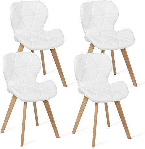 IDMarket – Juego de 4 sillas de vestidor de PU blancas para comedor