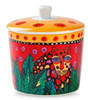 Egan Zuccheriera Collezione Laurel Burch Jungle Song. Oggetto Realizzato in Porcellana di Colore Giallo e Rosso e Multicolore. Dimensione: h 9,1 cm. La referenza è PLB41J/1S