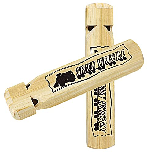 Lot de 2 sifflets en bois pour enfants - 4 tons - Locomotive - Locomotive - Jouet pour fêtes, fournitures de fête