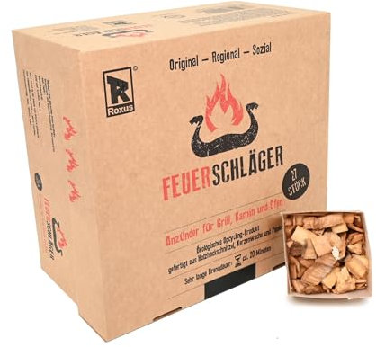 ROXUS© Set di ferramenta per camino, accenditore per barbecue, fornello, braciere, brucia circa 20 minuti, prodotto naturale, prodotto in Germania (1, 27 pezzi HomeBox)