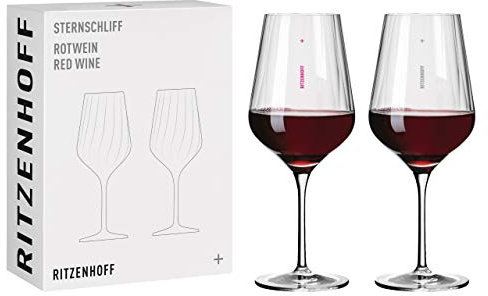Ritzenhoff 3661001 Juego de copas de vino tinto 500 ml - Serie Sternschliff Set No. 1, 2 piezas - con línea de relieve - Made in Germany