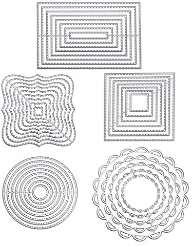 5 piezas troqueles Plantilla de perforación conjunto geométrico de troqueles de corte cuadrado rectangular círculo marco corte, estampado en relieve para álbumes de recortes tarjetas de álbumes