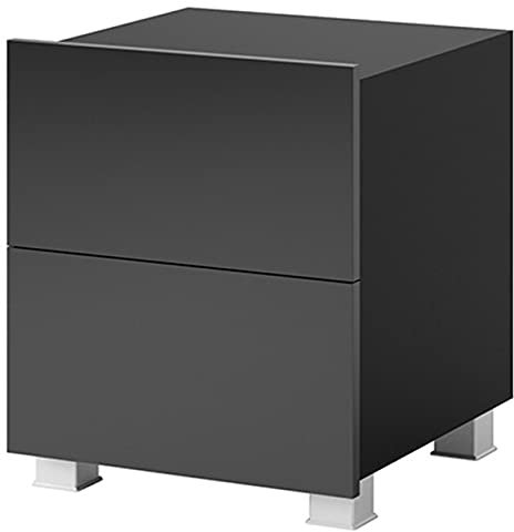 RAVIO Nachttisch Fango Moderner Nachtschrank mit Zwei Schubladen Nachtkommode Beistelltisch für Schlafzimmer Schlafzimmerkommode Steh- oder Hängemöbel Bettkommode (Schwarz/Schwarz Hochglanz)