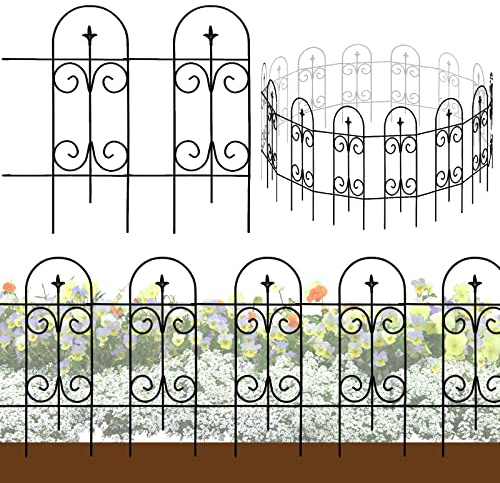 Thealyn Metal Decorative Garden Fence Border 32 in .H x 17.5 in .W (14 Panels, Total Length 20 feet) No Dig Fence Rustproof Wrought Iron Landscape Fencing for Flower Bed, Yard, Patio
