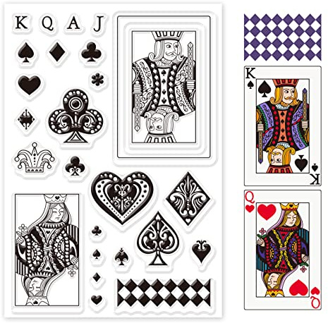 GLOBLELAND Silikonstempel Poker-Thema Klare Stempel Herz K und Herz Q Transparente Stempel Poker Clear Stamps für Kartenherstellung und DIY Scrapbooking Dekor