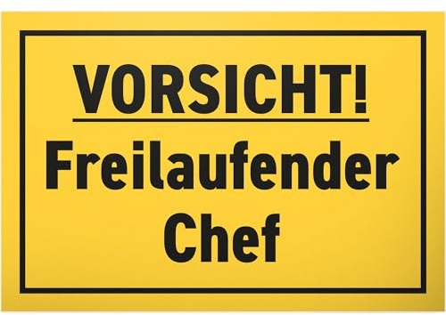 DankeDir! Vorsicht Freilaufender Chef - Schild 30 x 20 cm - Deko Party Geschenk Geschenkidee Kollegen Freunde Büro - lustiger Spruch Spruchschild Geburtstagsgeschenk Karte Türschild