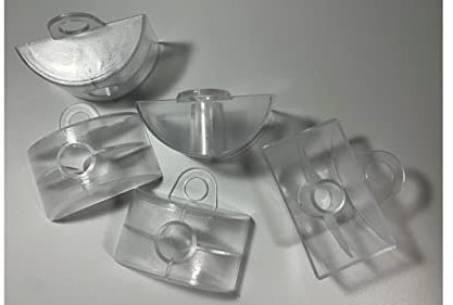 Abstandhalter aus PS Polystyrol Kunststoff, glasklar transparent, mit seitlicher Öse (Sinus Profil 76/18, Abstandhalter)