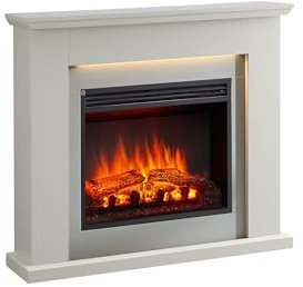 BALDERIA Hektor Elektrokamin - Elektrischer Standkamin mit Heizung 1000/2000 W, realistischer 3D-Flammeneffekt, Fernbedienung programmierbar, Timer, Thermostat - Grau