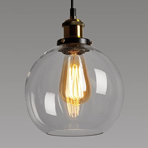 FORCOSO Vintage Glass Pendant Light, Industrial with Clear Ball Glass Shade | Adjustable Pendant Lighting for Kitchen Island Dining Room Bedroom (20CM)