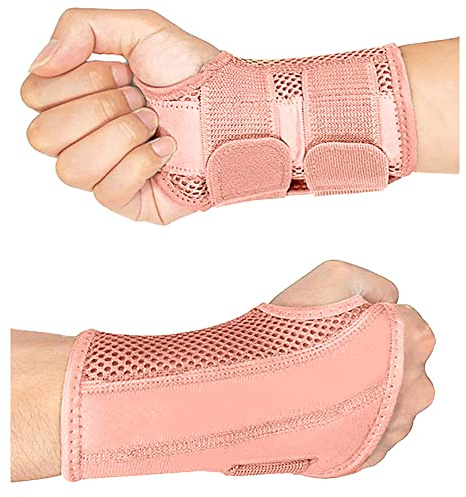 HYCOPROT Wrist Brace Night Wrist Sleep Support Splint Compression Sleeve Adjustable Straps for Wrist Pain Relief, Carpal Tunnel, Arthritis, Tendonitis, Fitness (Pink, S/M-Left Hand (Pack of 1))